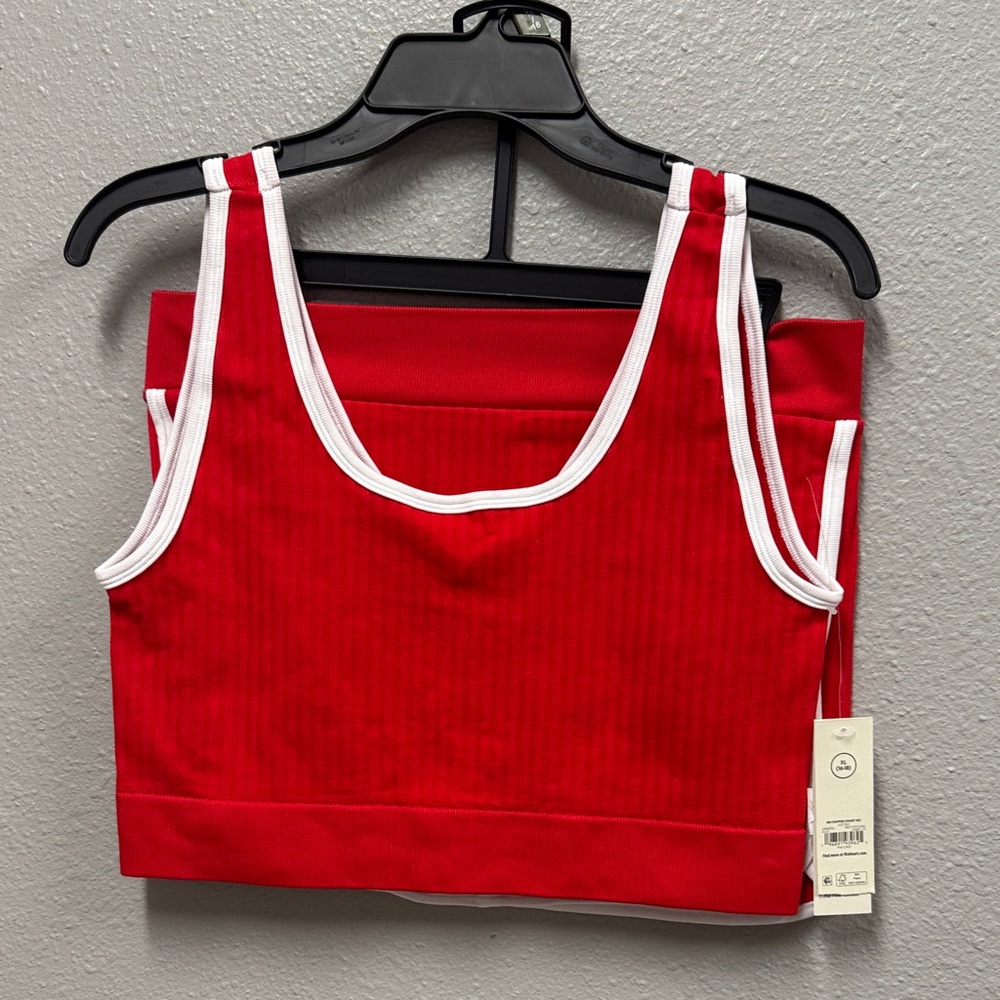 Red and White Sports Bra and Leggings Set